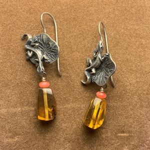 Sterling 925 Lizard leaf earrings